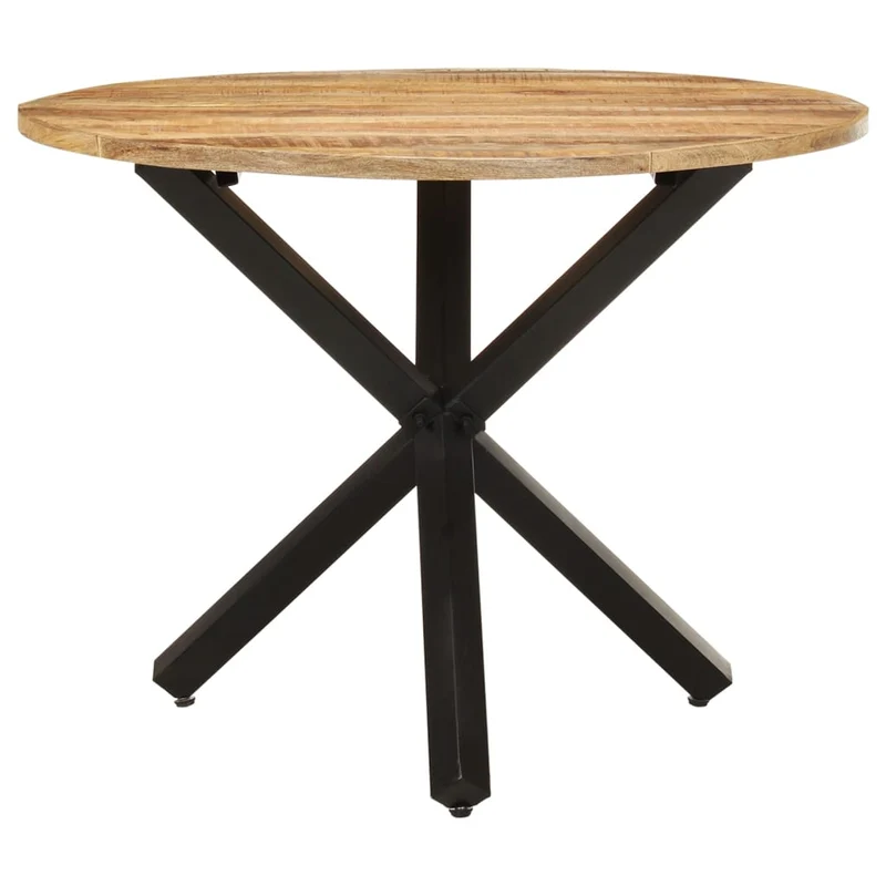 Table de salle à manger forme ronde design industriel 100 x 100 x 75 cm bois de manguier et fer DEC036675