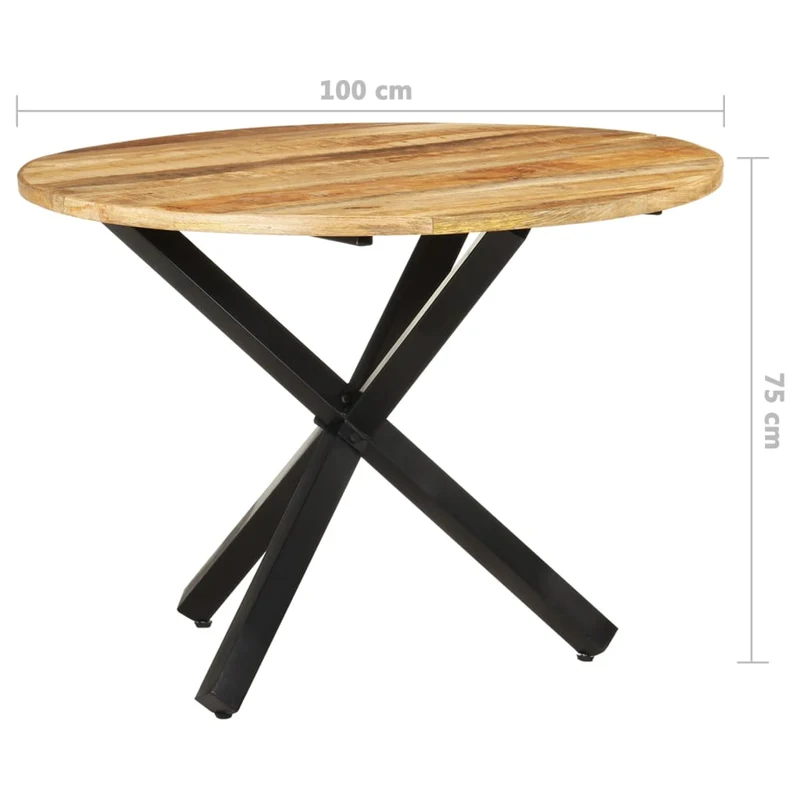 Table de salle à manger forme ronde design industriel 100 x 100 x 75 cm bois de manguier et fer DEC036675