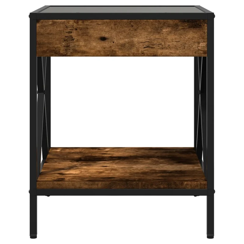Table de chevet avec étagère design moderne avec LED 40 x 40 x 49 cm bois d'ingénierie marron verre et métal DEC037542