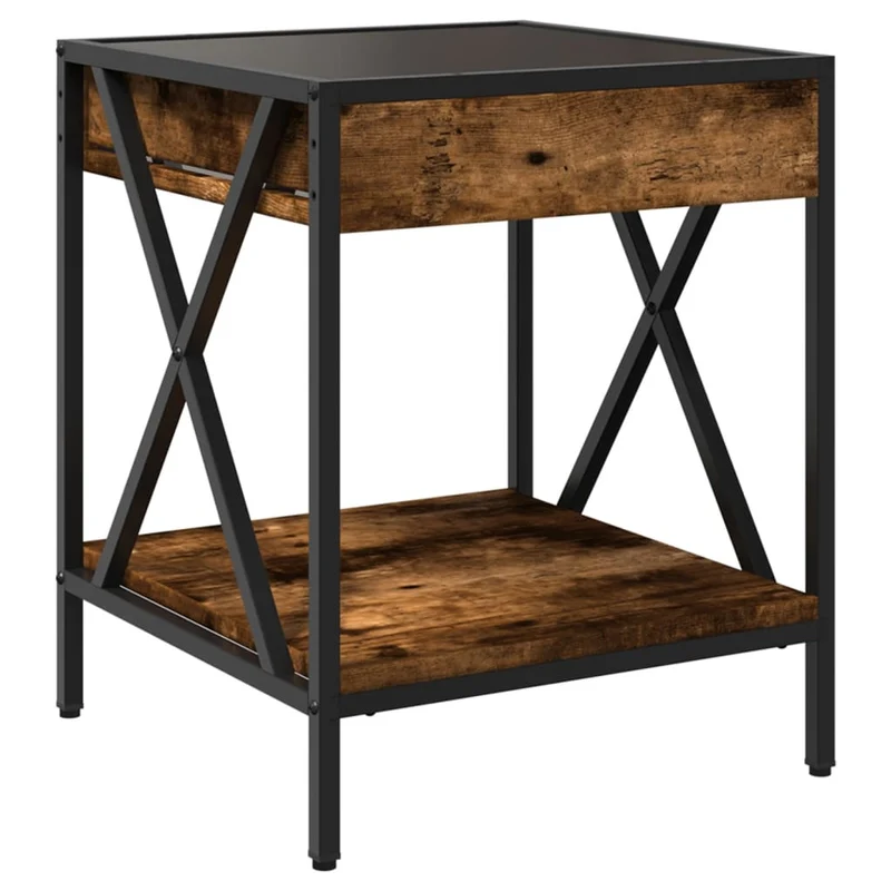 Table de chevet avec étagère design moderne avec LED 40 x 40 x 49 cm bois d'ingénierie marron verre et métal DEC037542