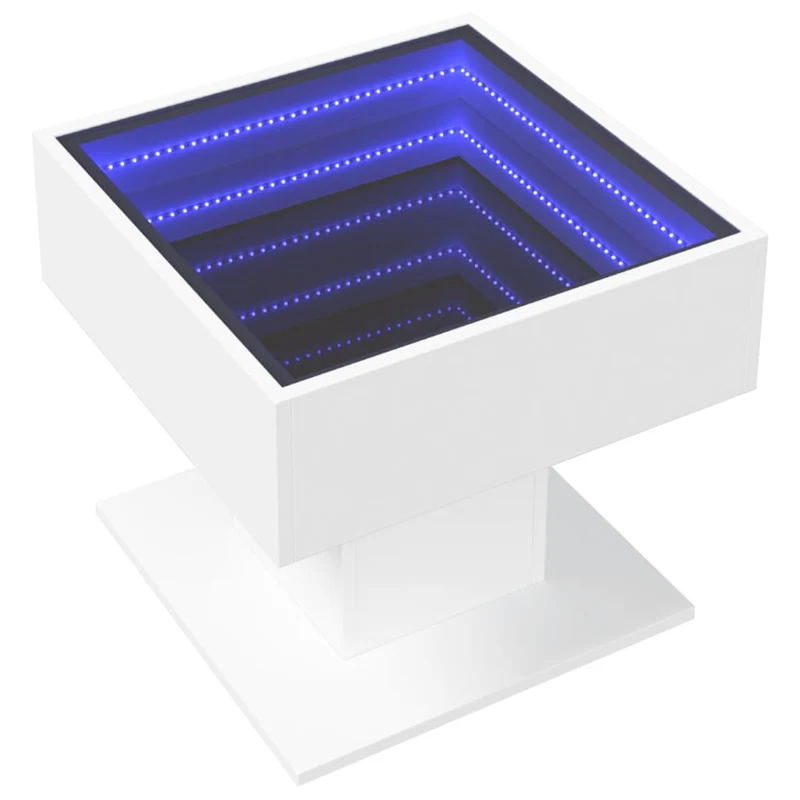 Table basse de salon design moderne avec LED 50 x 50 x 45 cm bois d'ingénierie blanc et verre DEC037385