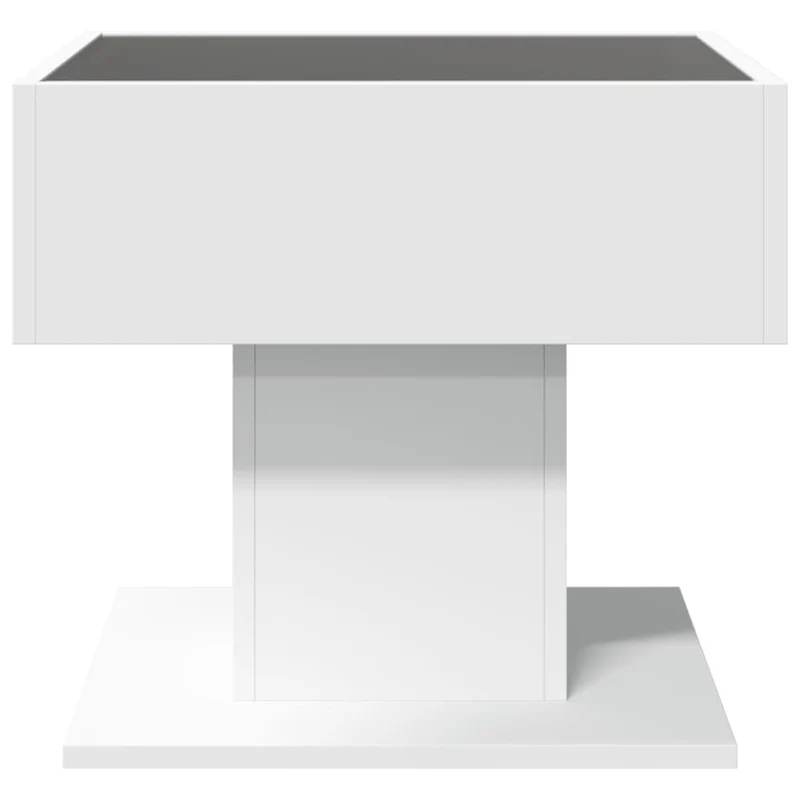 Table basse de salon design moderne avec LED 50 x 50 x 45 cm bois d'ingénierie blanc et verre DEC037385
