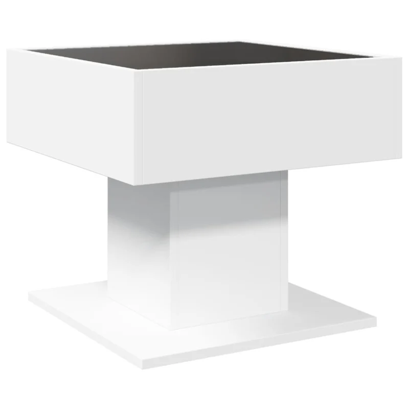 Table basse de salon design moderne avec LED 50 x 50 x 45 cm bois d'ingénierie blanc et verre DEC037385
