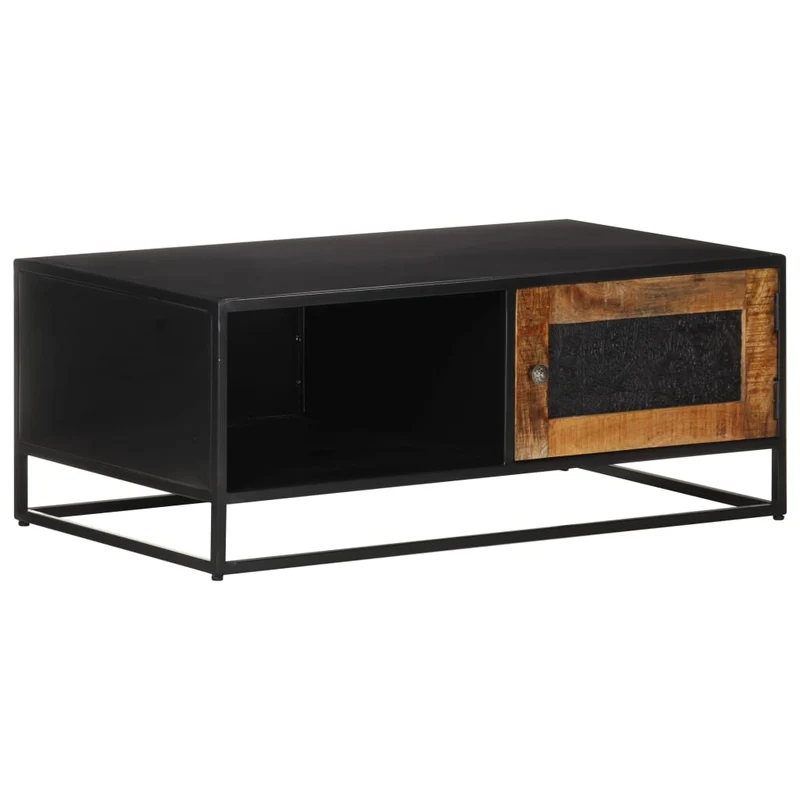 Table basse de salon design moderne 90 x 50 x 35 cm bois de manguier marron et fer DEC037225