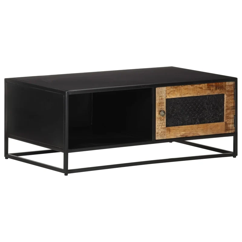 Table basse de salon design moderne 90 x 50 x 35 cm bois de manguier marron et fer DEC037225
