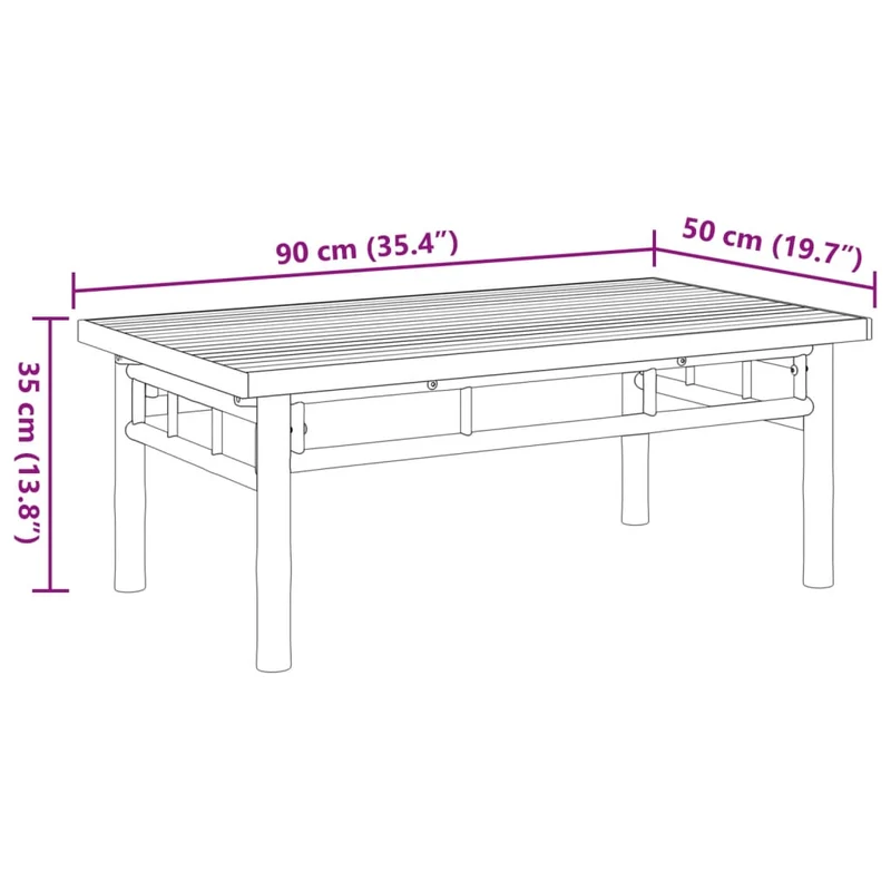 Table basse de salon design exotique 90 x 50 x 35 cm bambou marron DEC037223