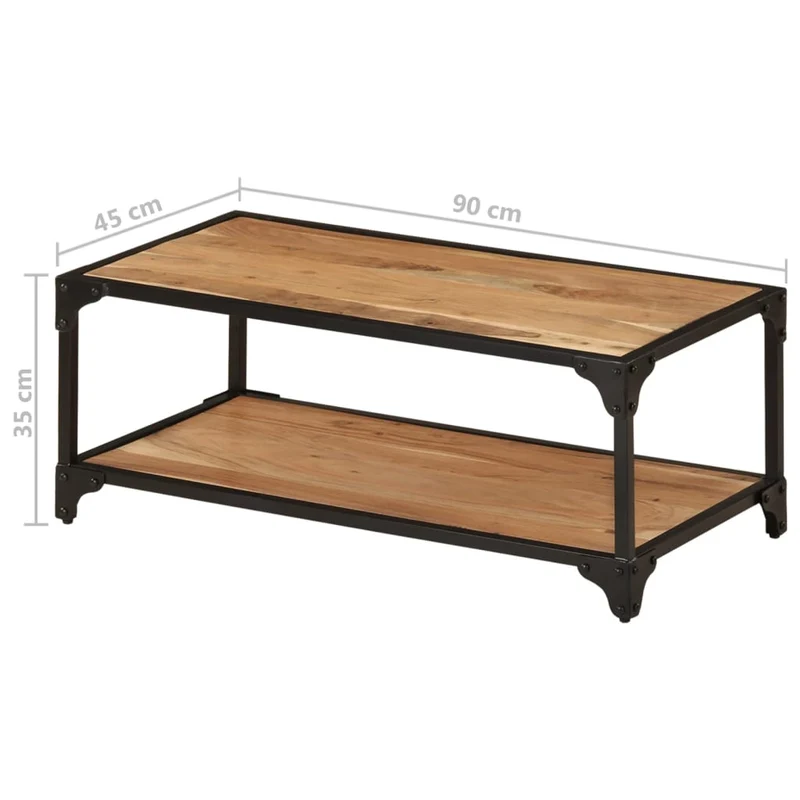 Table basse de salon design industriel 90 x 45 x 35 cm bois d'acacia et fer DEC037211