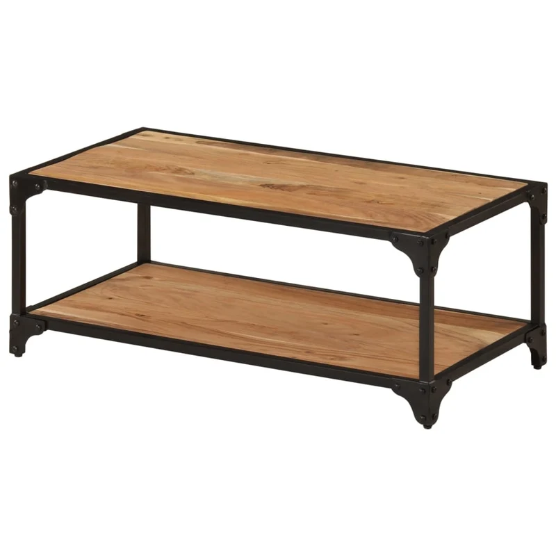 Table basse de salon design industriel 90 x 45 x 35 cm bois d'acacia et fer DEC037211