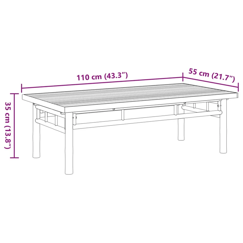 Table basse de salon design exotique 110 x 55 x 35 cm bambou marron DEC036994
