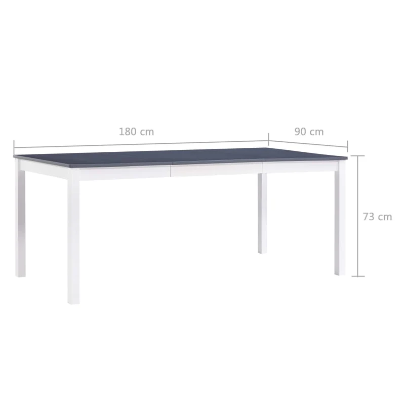 Table de salle à manger design simple 180 x 90 x 73 cm bois de pin blanc et gris DEC036771
