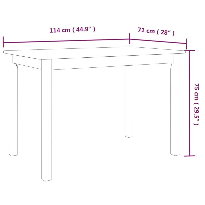 Table de salle à manger design classique 114 x 71 x 75 cm bois d'hévéa massif noir DEC036642