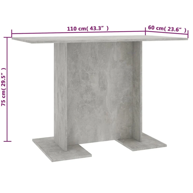 Table de salle à manger design simple 110 x 60 x 75 cm aggloméré gris DEC036638