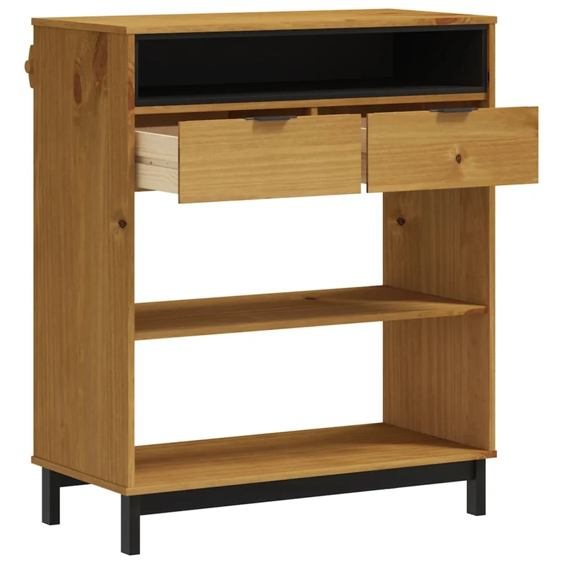 Table d’appoint multifonction avec 2 tiroirs 2 étagères et 1 compartiment ouvert 92 x 45 x 110 cm bois massif DEC036455