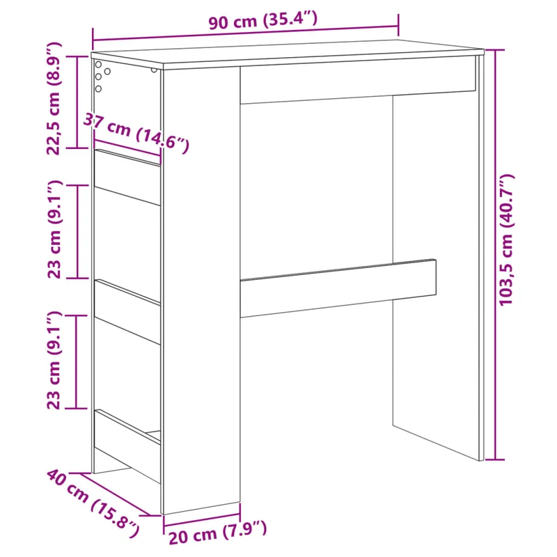 Table d’appoint multifonction avec étagères 90 x 40 x 103,5 cm bois d'ingénierie marron DEC036397