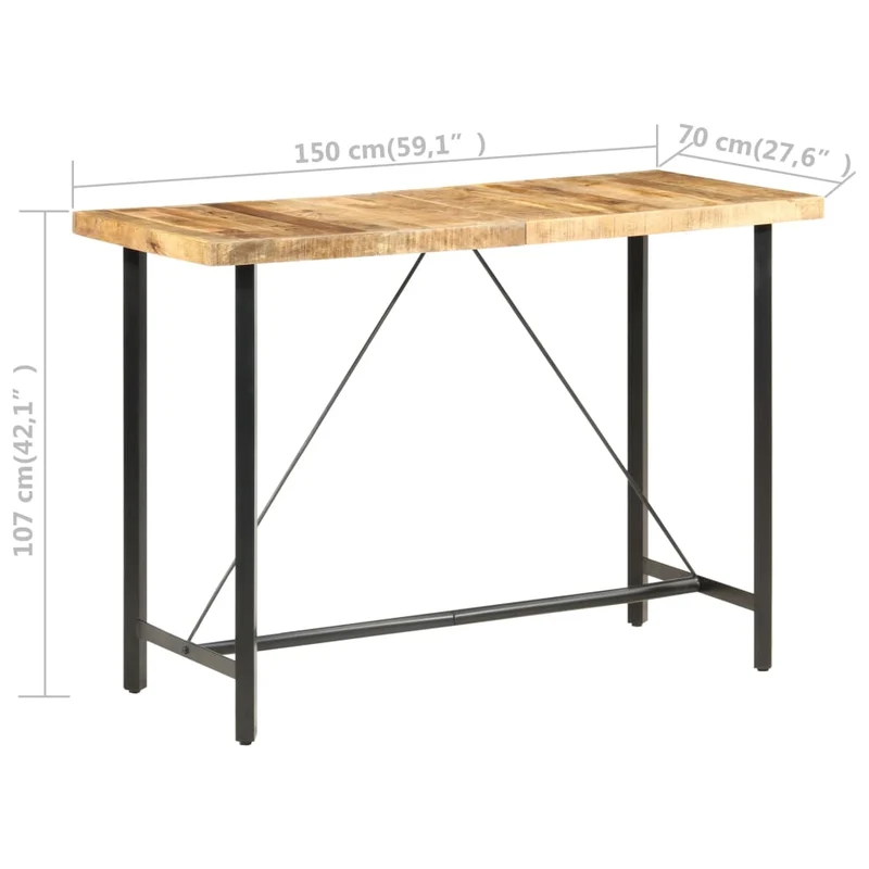 Table d’appoint multifonction 150 x 70 x 107 cm bois de manguier et fer DEC036310