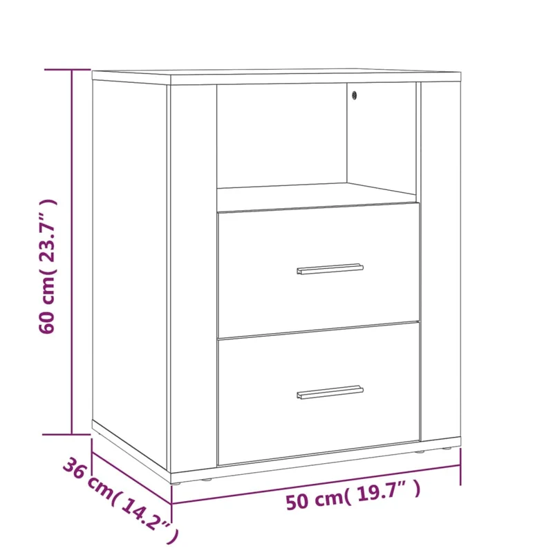 Table de chevet avec tiroirs et compartiment ouvert 50 x 36 x 60 cm bois d'ingénierie couleur chêne DEC033889