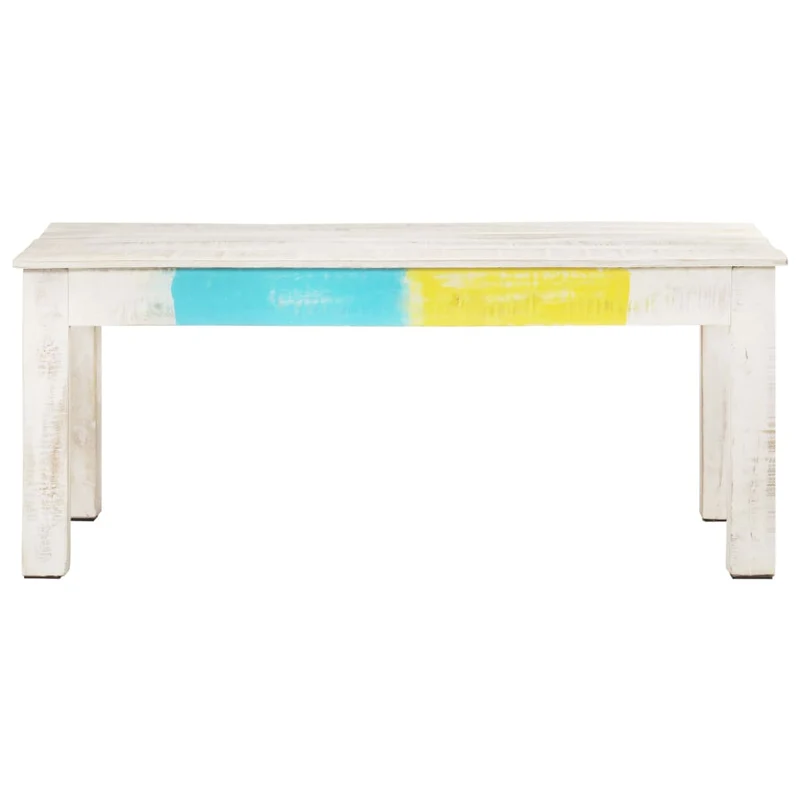 Table basse de salon design industriel 110 x 60 x 45 cm bois de manguier blanc coloré DEC037853