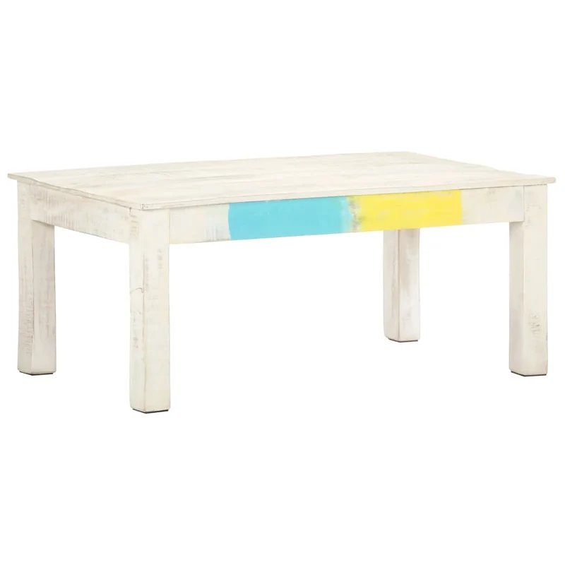 Table basse de salon design industriel 110 x 60 x 45 cm bois de manguier blanc coloré DEC037853