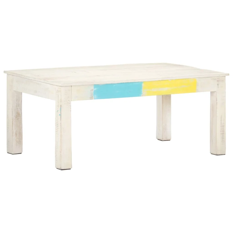 Table basse de salon design industriel 110 x 60 x 45 cm bois de manguier blanc coloré DEC037853