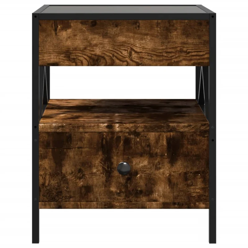 Table basse de salon avec tiroir design moderne avec LED 40 x 40 x 51 cm bois d'ingénierie marron et verre et métal DEC037543