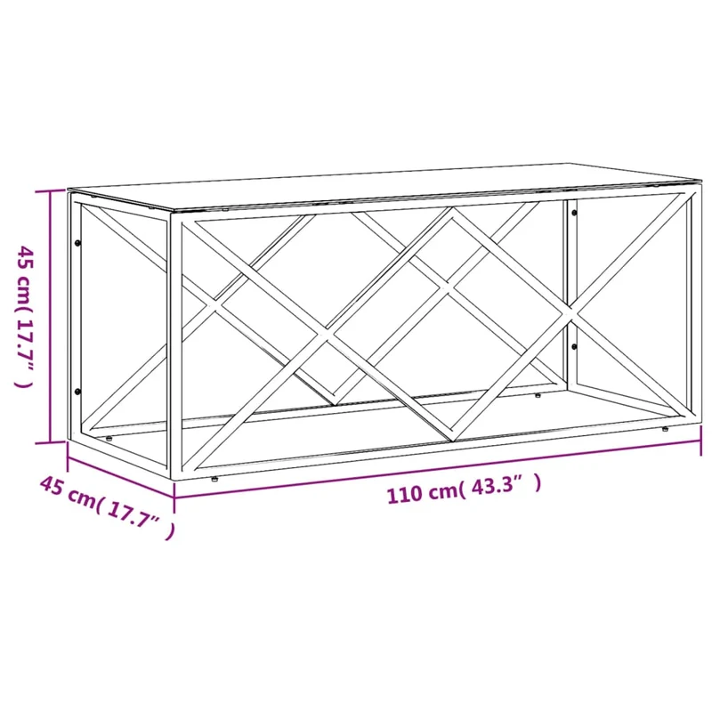 Table basse de salon design moderne 110 x 45 x 45 cm acier inoxydable et verre trempé DEC036974