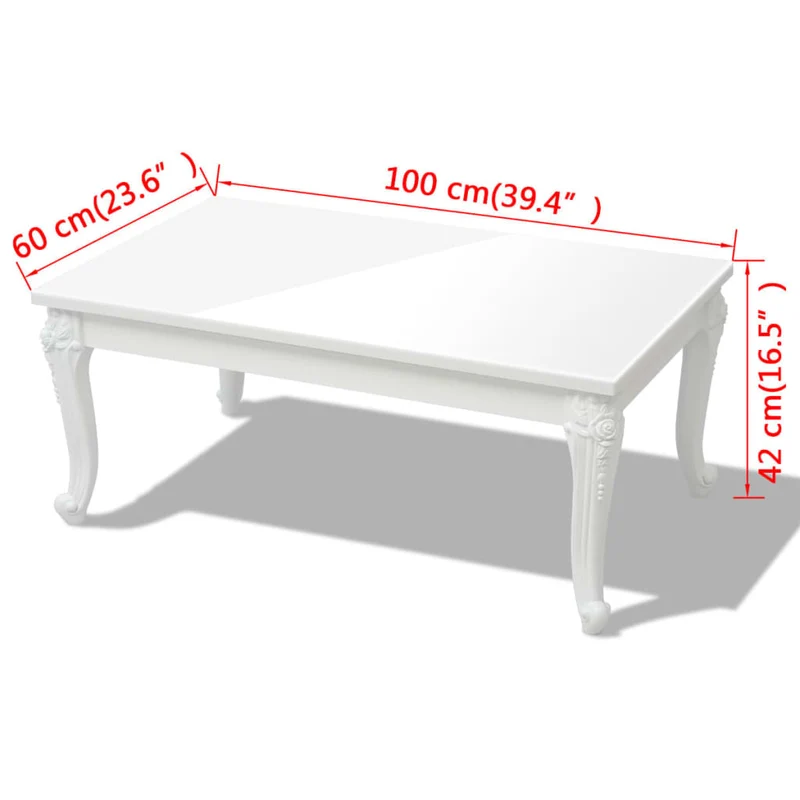 Table basse de salon forme rectangulaire design classique 100 x 60 x 42 cm MDF blanc brillant DEC036964