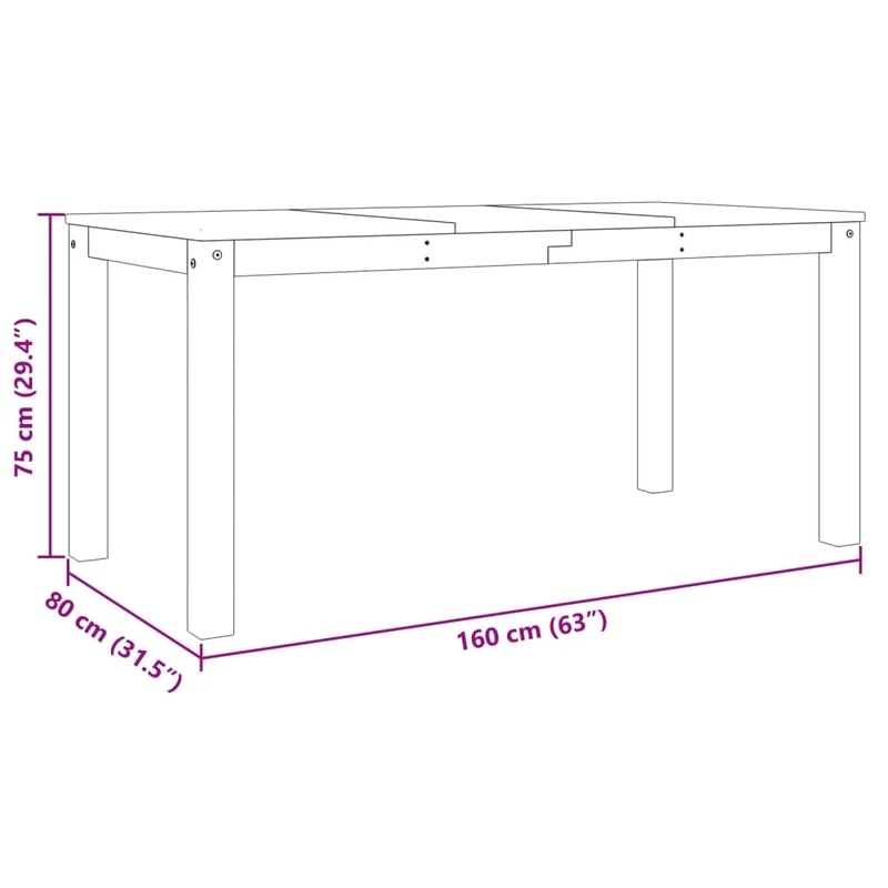 Table de salle à manger design classique 160 x 80 x 75 cm bois massif de pin gris DEC036904