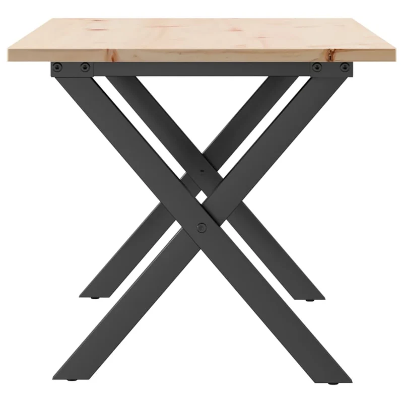 Table basse rectangulaire style industriel cadre en x 90 x 40 x 45 cm bois de pin et acier DEC036273