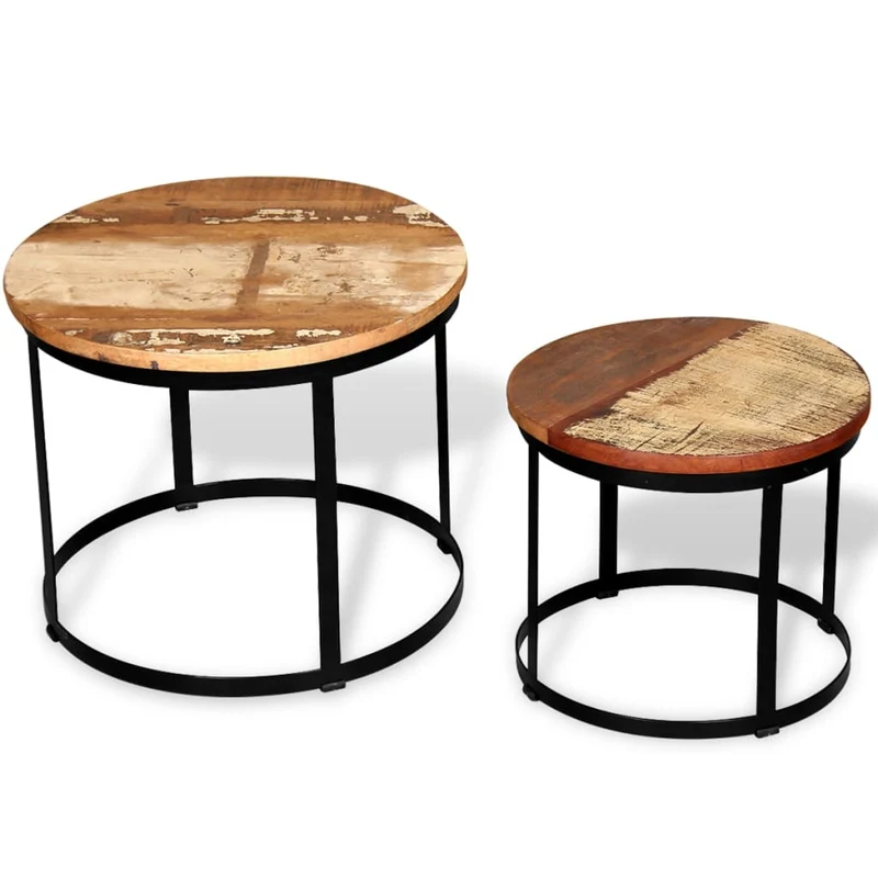 Lot de 2 table basse de salon design industriel cadre en fer plateau bois massif récupéré DEC037034