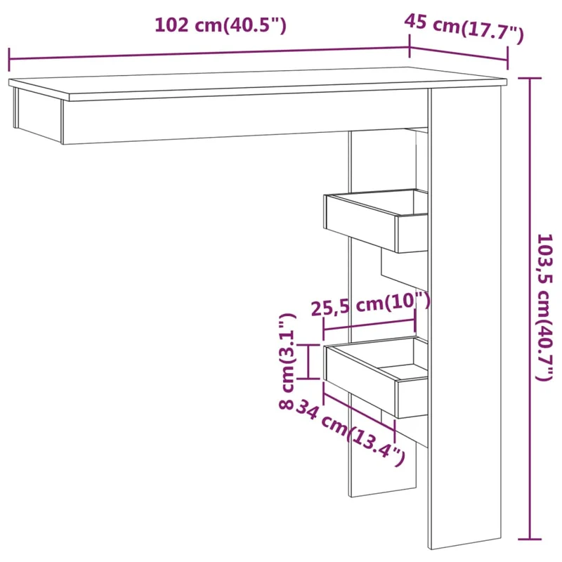Table d’appoint multifonction murale avec étagères 102 x 45 x 103,5 cm bois d'ingénierie blanc DEC036474