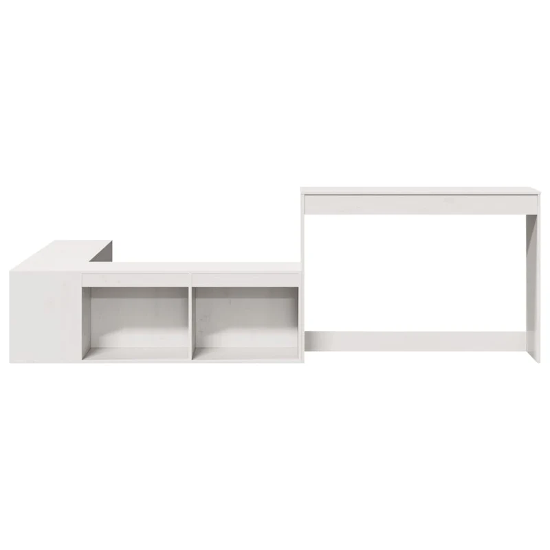 Table de chevet avec bureau design en forme de L en bois de pin massif blanc DEC033116