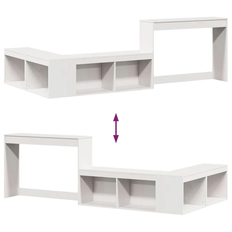 Table de chevet avec bureau design en forme de L en bois de pin massif blanc DEC033116
