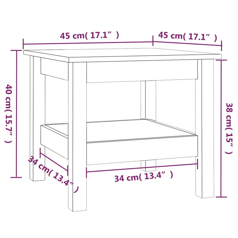 Table basse de salon design simple 45 x 45 x 40 cm bois massif de pin blanc DEC037868