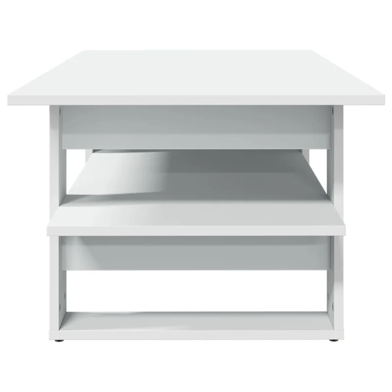 Table basse de salon avec étagère design moderne 102 x 55 x 42 cm bois d'ingénierie blanc DEC037830