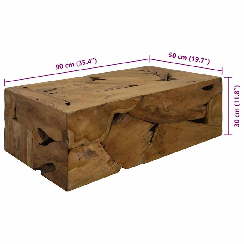 Table basse de salon design rustique 90 x 50 x 30 cm teck véritable marron DEC037221