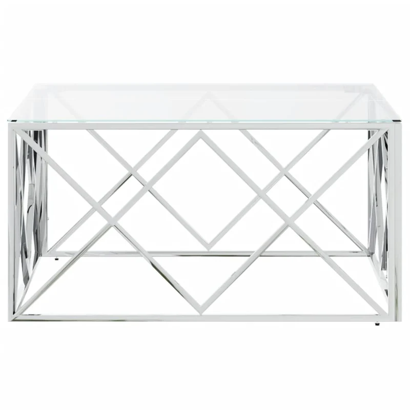 Table basse de salon design moderne 80 x 80 x 40 cm acier inoxydable et verre argenté DEC037191