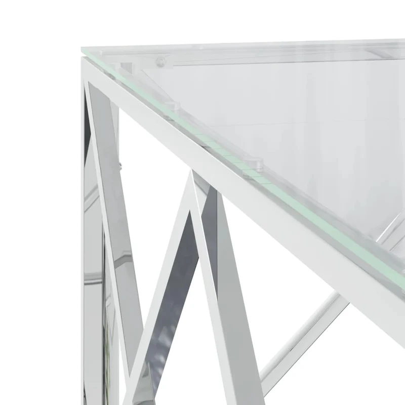Table basse de salon design moderne 80 x 80 x 40 cm acier inoxydable et verre argenté DEC037191