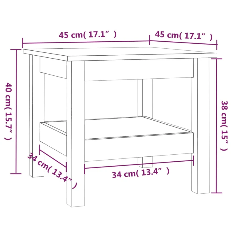 Table basse de salon avec étagère design simple 45 x 45 x 40 cm bois massif de pin non traité DEC037071