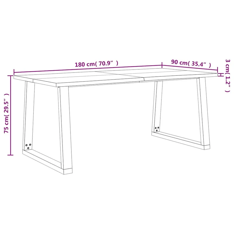 Table de salle à manger design industriel 180 x 90 x 75 cm bois d'acacia et acier DEC036723