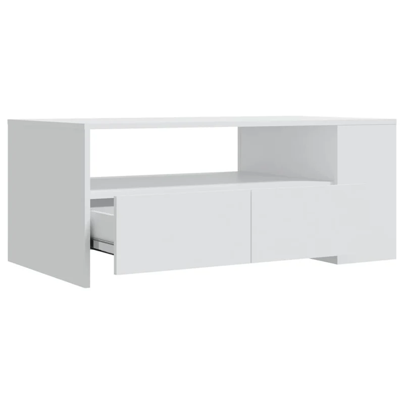 Table basse de salon avec tiroir design moderne 102 x 55 x 42 cm bois d'ingénierie blanc DEC037832