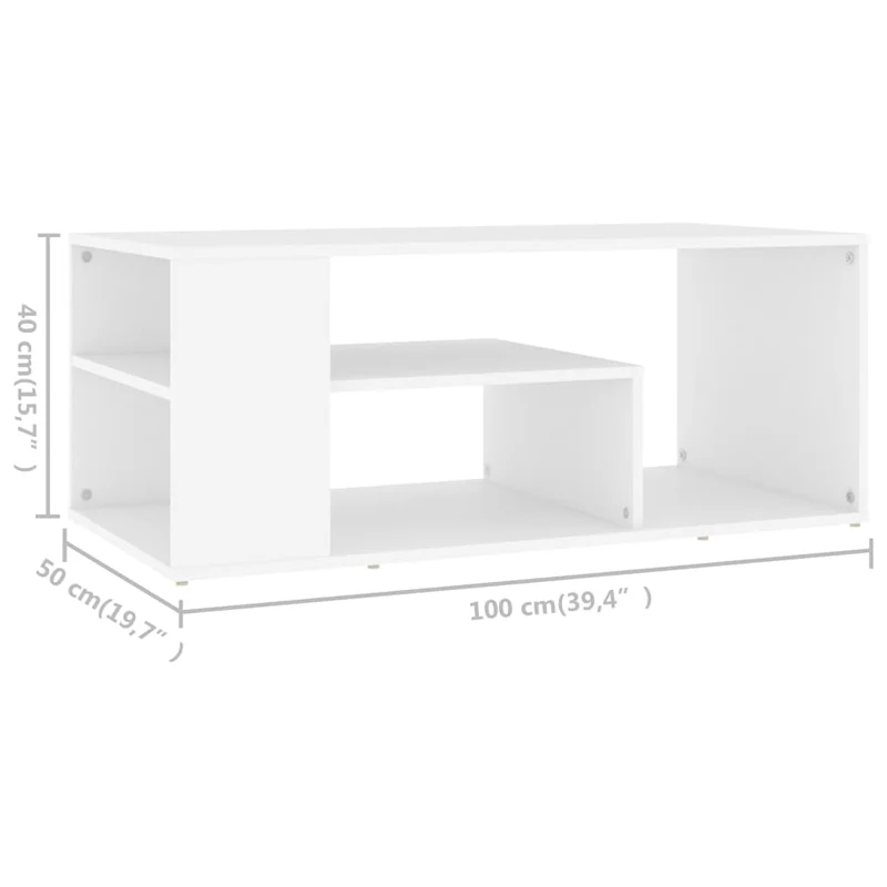 Table basse de salon avec étagères design moderne 100 x 50 x 40 cm bois d'ingénierie blanc DEC037787