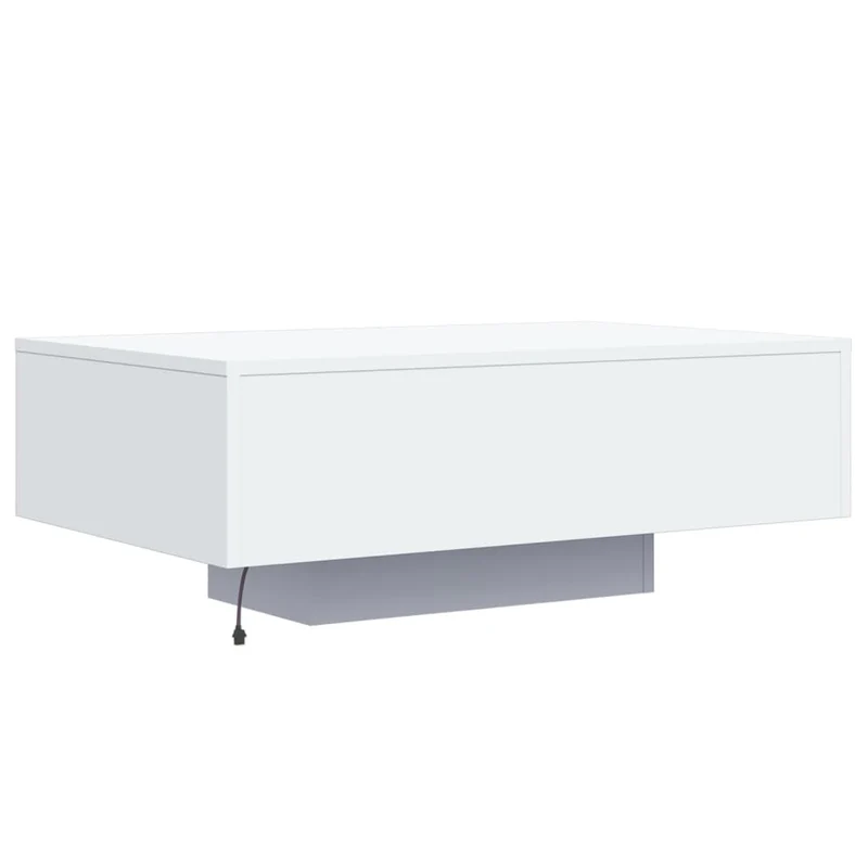 Table basse de salon design moderne avec lumières LED 85 x 55 x 31 cm bois d'ingénierie blanc DEC037601