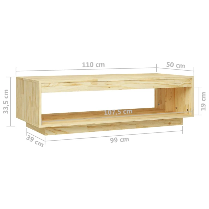 Table basse de salon design simple 110 x 50 x 33,5 cm bois de pin massif non traité DEC036980