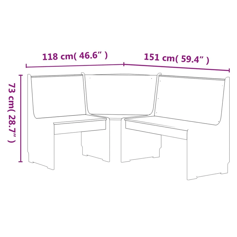 Banc d'angle de cuisine ou salle à manger 151 cm bois de pin marron miel DEC025004