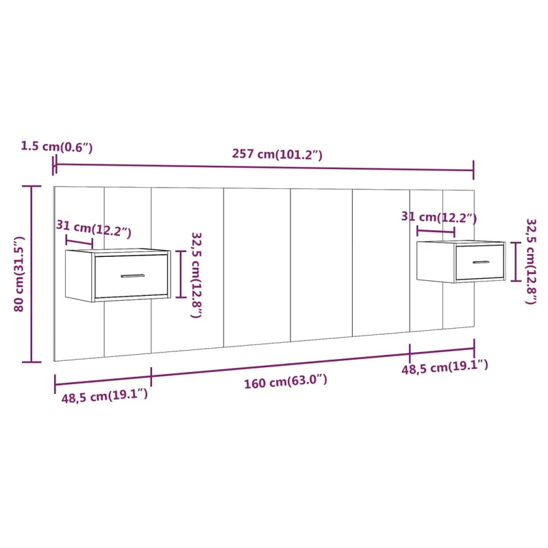 Tête de lit accessoire couchage chambre à coucher meuble avec chevet intégré étagère MDF blanc TDL0205860