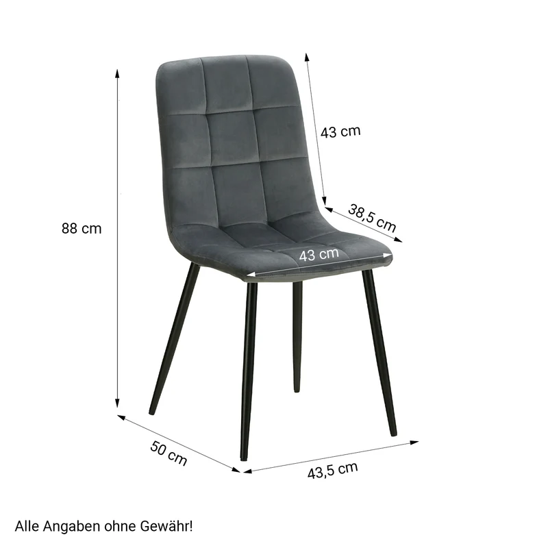 Chaise de salle à manger cuisine confortable et moderne en tissu velours gris pieds en métal noir CDS06002