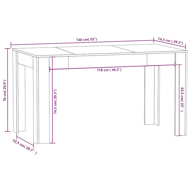 Table de salle à manger design simple 140 x 74,5 x 76 cm aggloméré gris DEC036639