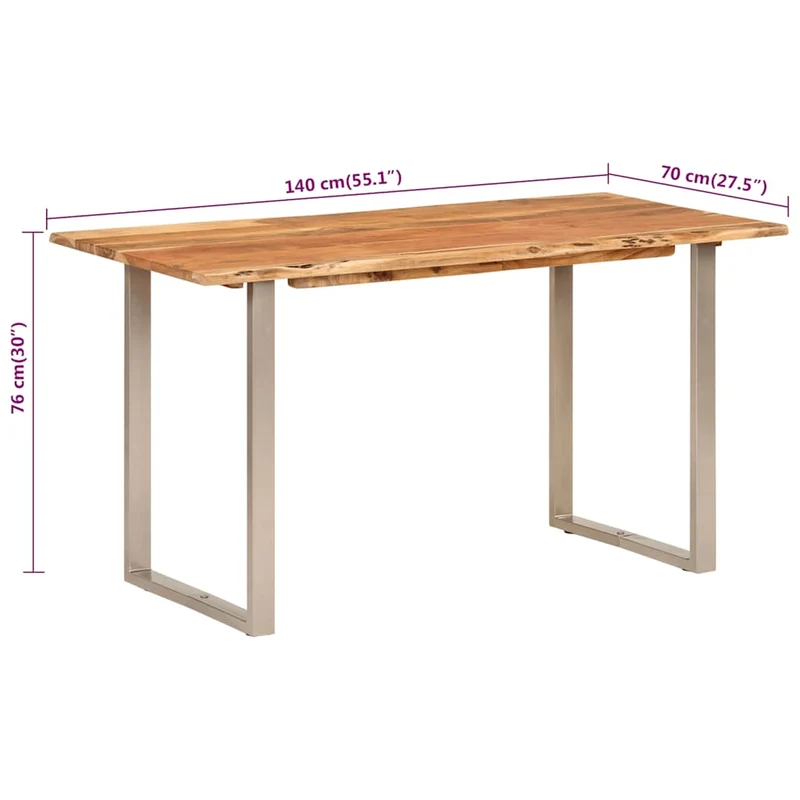 Table de salle à manger design industriel 140 x 70 x 76 cm bois d'acacia et acier DEC036602
