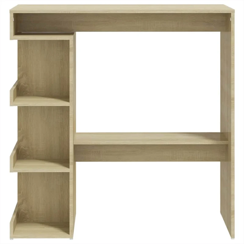 Table d’appoint multifonction table de bar avec étagère de rangement en bois ingénierie couleur chêne DEC036512
