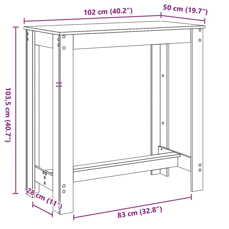Table d’appoint multifonction table haute 102 x 50 x 103,5 cm bois d'ingénierie noir DEC036479